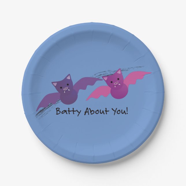 Cute Batty About You Bats Paper Plate (Front)