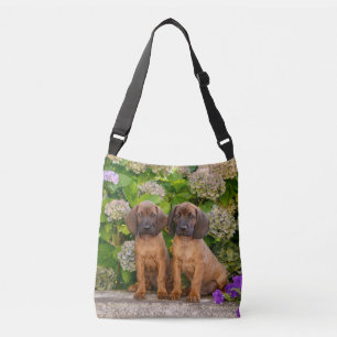 Cute Bavarian Mountain Hound Puppies with Flowers Crossbody Bag