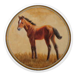 Cute Bay Quarter Horse Foal Ceramic Knob