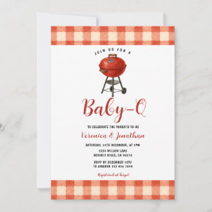 Cute BBQ Baby Shower Backyard Grill Red Gingham Invitation