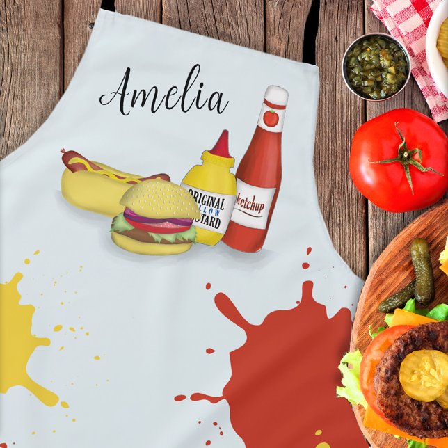 Cute BBQ Fun Whimsical Hamburger Hotdog Simple Apron (Creator Uploaded)