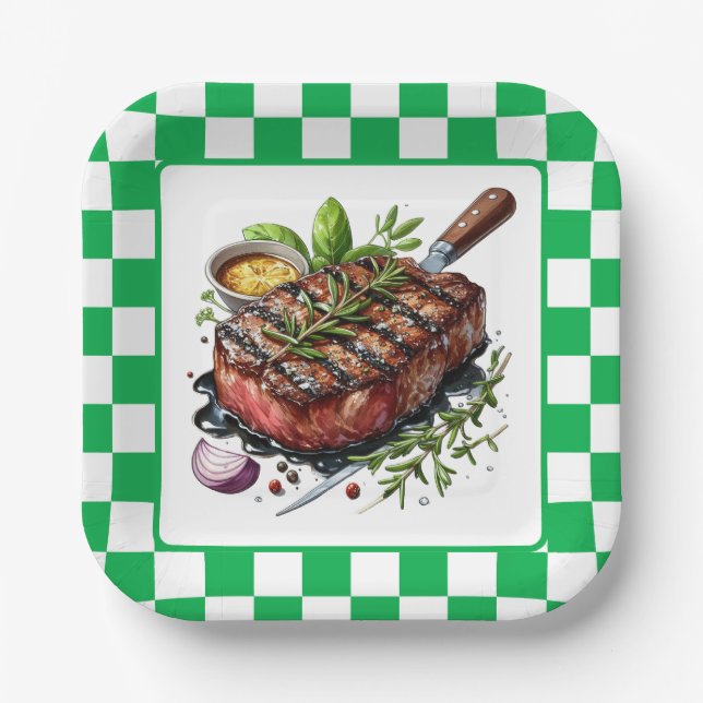 Cute BBQ Steak party  Paper Plate (Front)