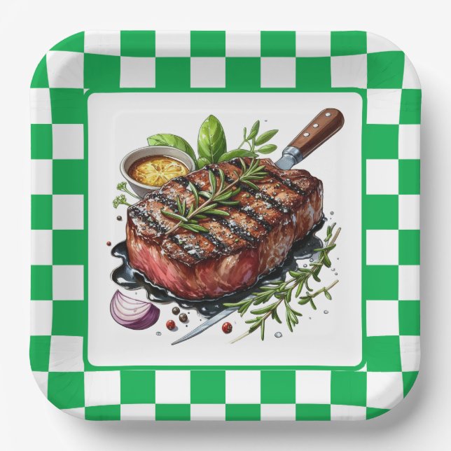 Cute BBQ Steak party  Paper Plate (Front)