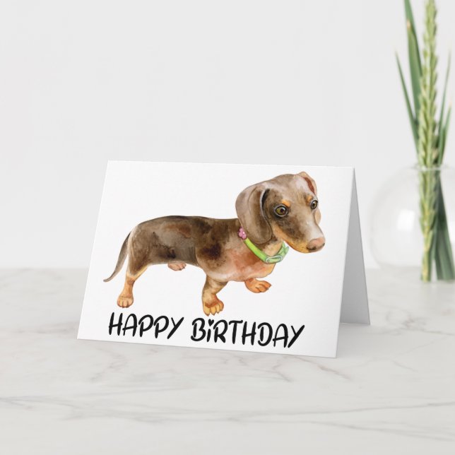 Cute Bday Puppy Dog Lover Dachshund Birthday Card (Front)