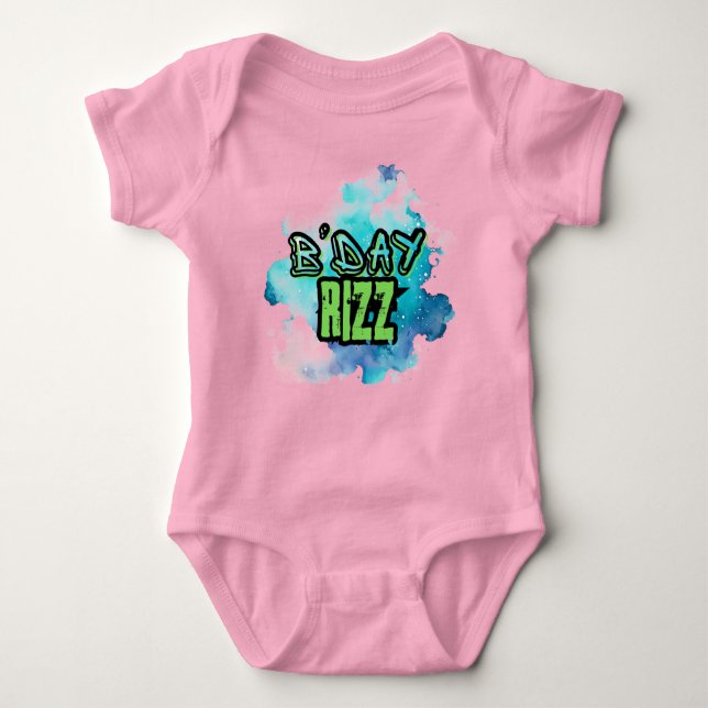 Cute B'Day  Rizz Green And Monochromatic Blue Baby Bodysuit (Front)