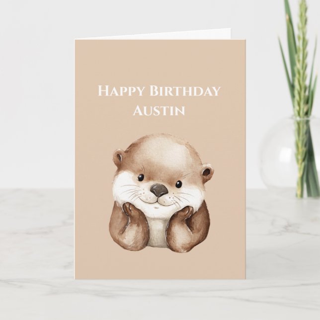 Cute Be Happy Otter Birthday Card (Front)