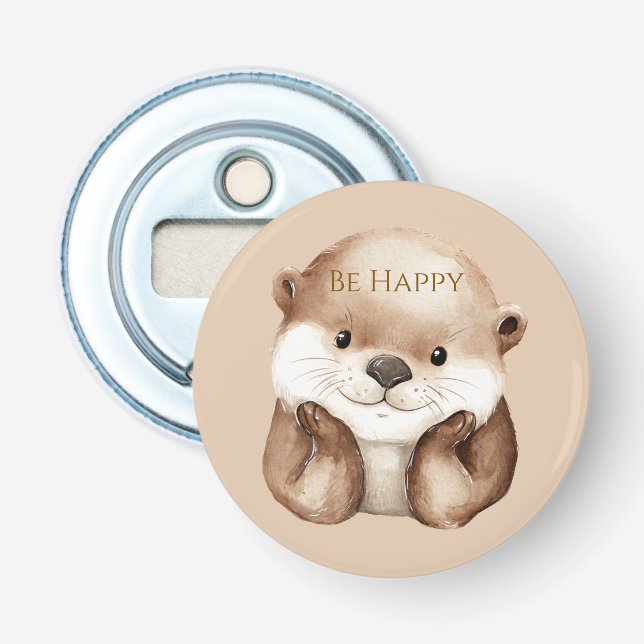 Cute Be Happy Otter   Bottle Opener (Front)