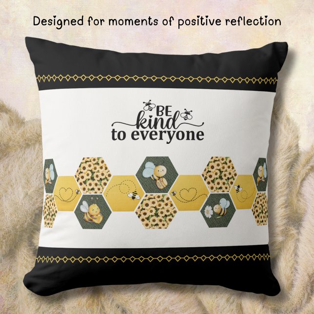 Cute Be Kind Bumble Bee Honeycomb Accent Cushion (Add a pop of sunshine, nature and chic style to your sofa or reading nook.)