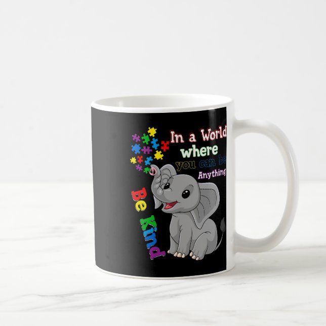 Cute Be Kind Elephant And Puzzle Piece Autism Awar Coffee Mug (Right)