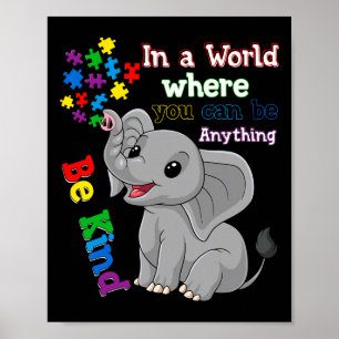 Cute Be Kind Elephant And Puzzle Piece Autism Awar Poster
