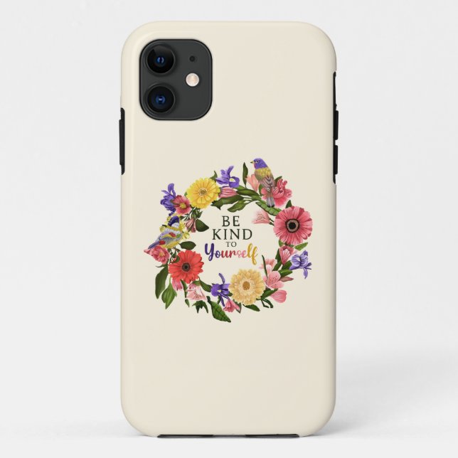 Cute Be Kind to Yourself Self Love Floral Quote Case-Mate iPhone Case (Back)