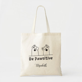 Cute "Be Pawsitive" Cat's Paw Tote Bag