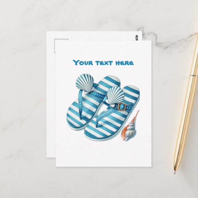 Cute beach add text beach flip flops postcard (Front/Back In Situ)