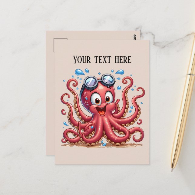 Cute beach add text Summer octopus Postcard (Front/Back In Situ)