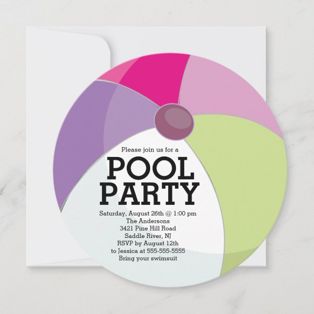 Cute Beach Ball Pool Party Invitation (Front)