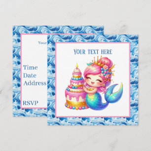 Cute Beach Birthday mermaid customisable  Invitation