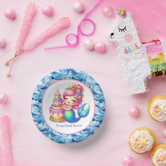 Cute Beach Birthday mermaid customisable Paper Plate (Party)