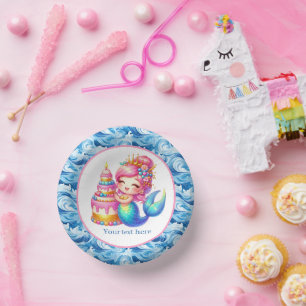 Cute Beach Birthday mermaid customizable Paper Plate