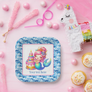 Cute Beach Birthday mermaid customizable  Paper Plate