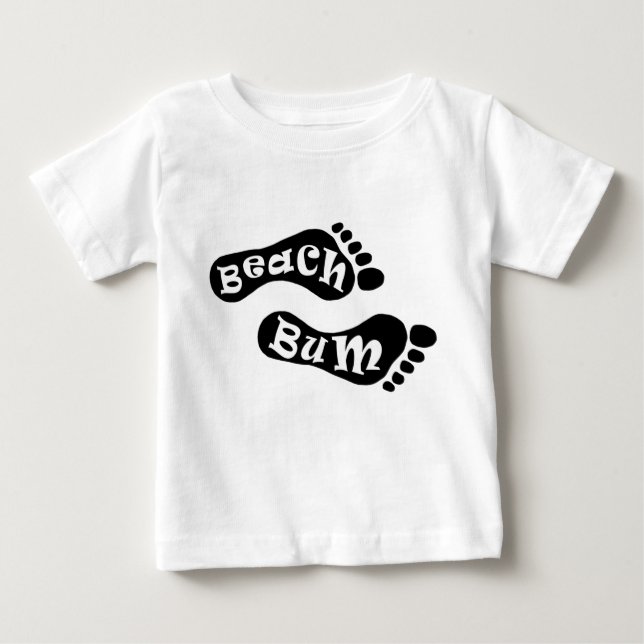 Cute Beach Bum Barefoot Footprint Black White Feet Baby T-Shirt (Front)
