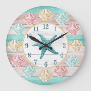Cute Beach Colours with Seashells Large Clock