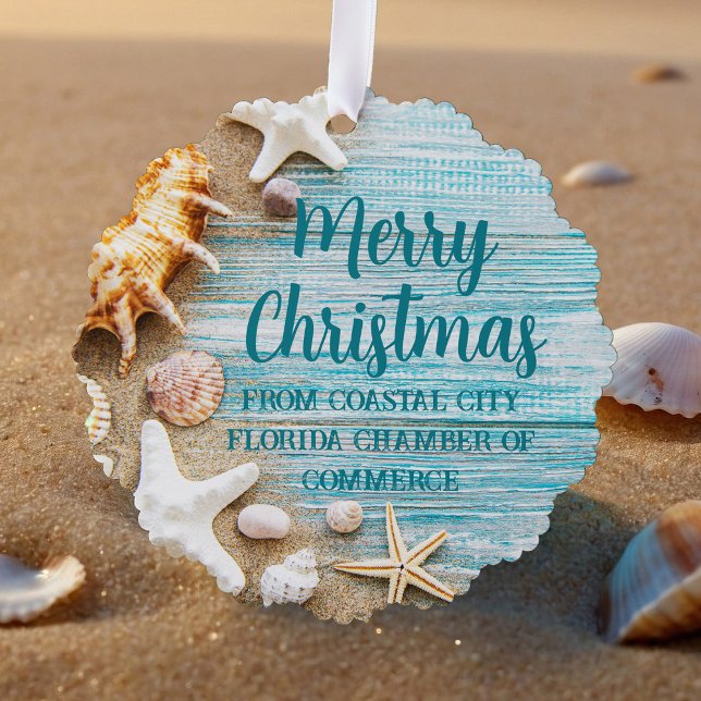 Cute Beach Company Christmas Seashell Customized Tree Decoration Card (Creator Uploaded)