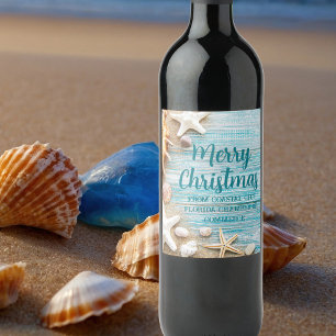 Cute Beach Company Christmas Seashell Customized Wine Label