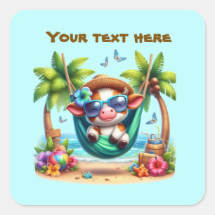 Cute beach cow customisable  square sticker