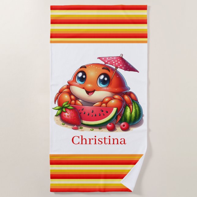Cute beach crab add text towel (Front)