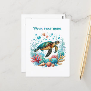 Cute beach customisable sea turtle postcard