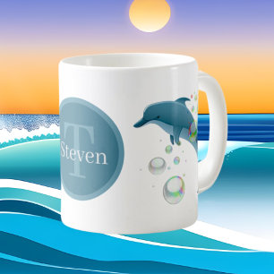 cute beach dolphin add monogram coffee mug