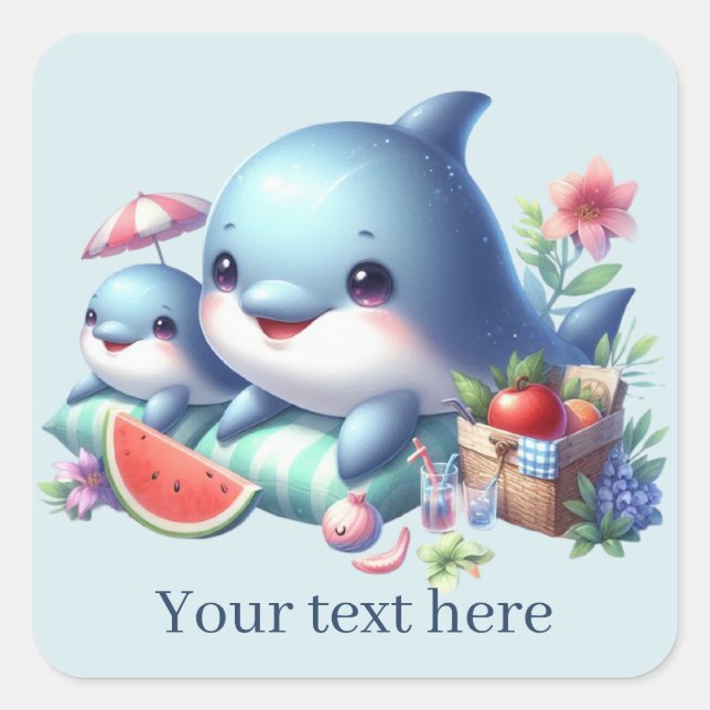 Cute beach dolphin add text Square Sticker (Front)