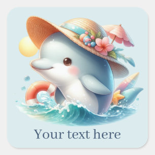 Cute beach dolphin add text  square sticker