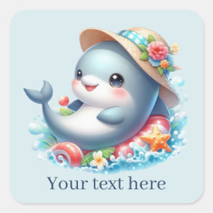 Cute beach dolphin add text square sticker