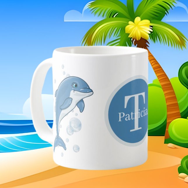Cute beach dolphin lovers add monogram coffee mug (Creator Uploaded)