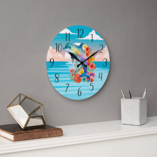 cute beach dolphin lovers  large clock
