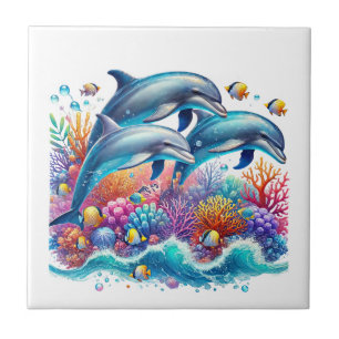 Cute beach dolphin lovers  tile