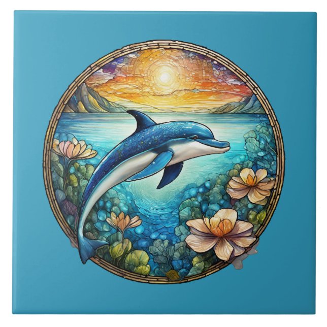 Cute beach dolphin lovers  tile (Front)