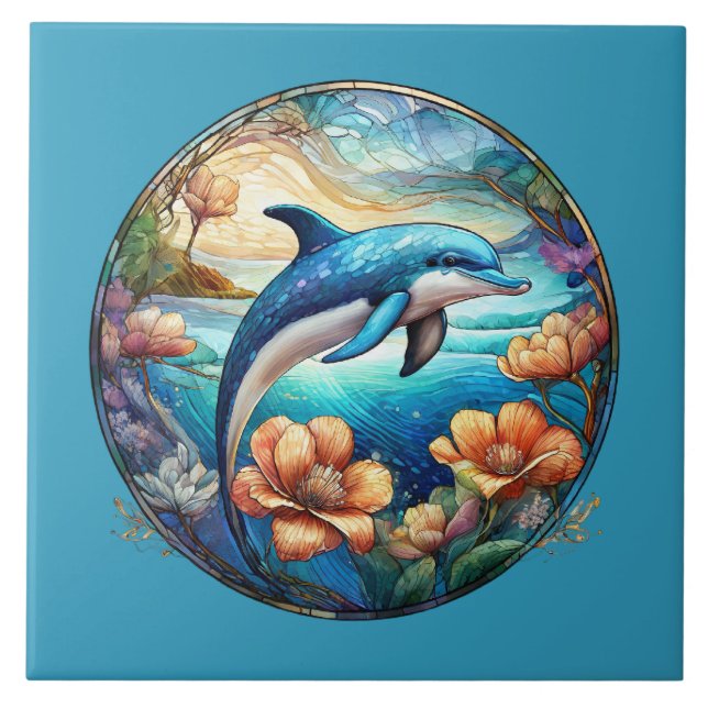 Cute beach dolphin lovers  tile (Front)