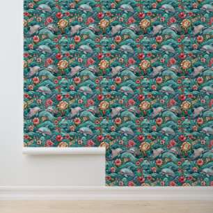 Cute beach dolphin tiled pattern wallpaper