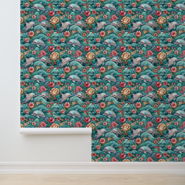 Cute beach dolphin tiled pattern wallpaper (Application)