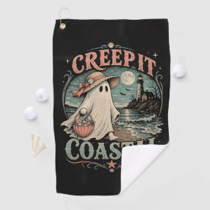 Cute Beach Ghost Spooky Coastal Halloween Golf Towel