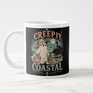 Cute Beach Ghost Spooky Coastal Halloween Large Coffee Mug