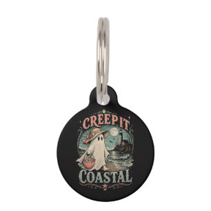 Cute Beach Ghost Spooky Coastal Halloween Pet Tag