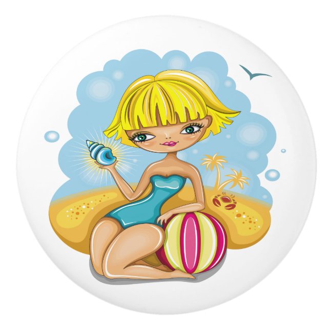 Cute Beach Girl Drawer Knobs (Front)