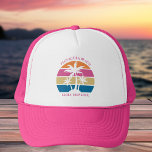 Cute Beach Girls Trip Palm Trees Custom Pink Trucker Hat<br><div class="desc">This cute tropical girls trip pink hat is perfect for a spring break cruise ship getaway vacation with your best friends. Personalise this fun cap for your group outing to the beach or an island family reunion this summer.</div>