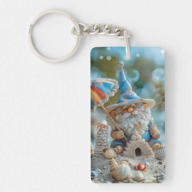Cute beach gnome with an umbrella key ring (Front)