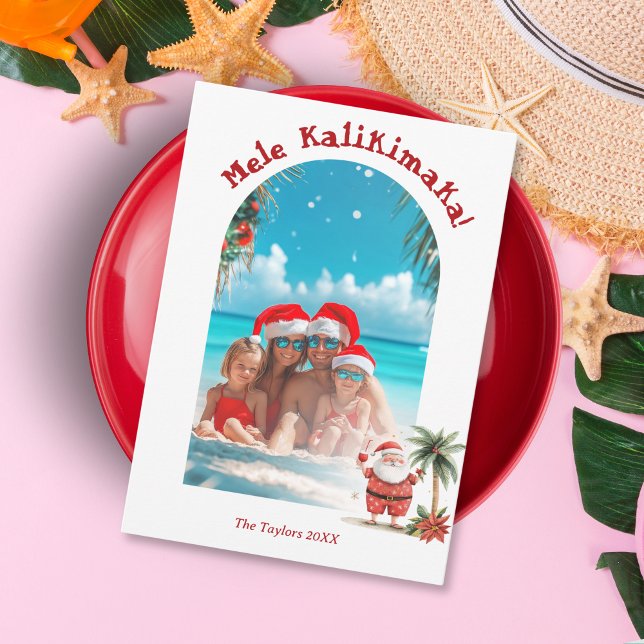 Cute Beach Hawaii Mele Kalikimaka Christmas Photo Holiday Card (Creator Uploaded)