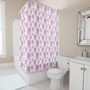 cute beach house octopus tiled shower curtain