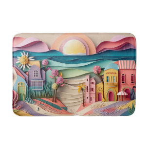Cute beach house scene  bath mat